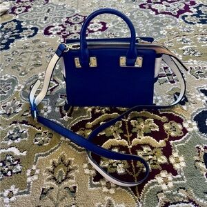 Call It Spring Elegant Mini Crossbody Handbag Royal Blue/White/Tan Gold Harware